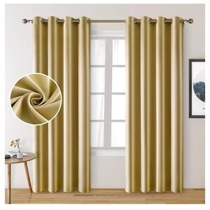 NWT HomeIdeas 2 Panels Faux Silk Gold Curtains 52" x 96"